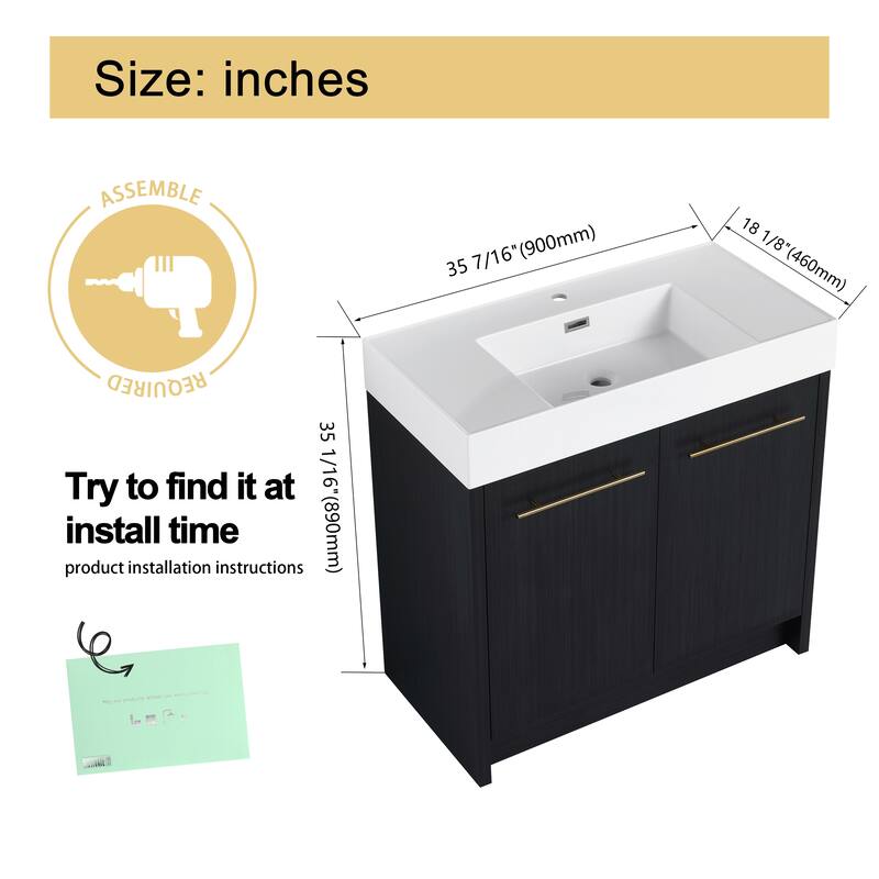 Malwee 24"/30"/36"/48" Bathroom Vanity with Sink, FreeStanding Vanity with Soft Close Doors and adjustable shelf