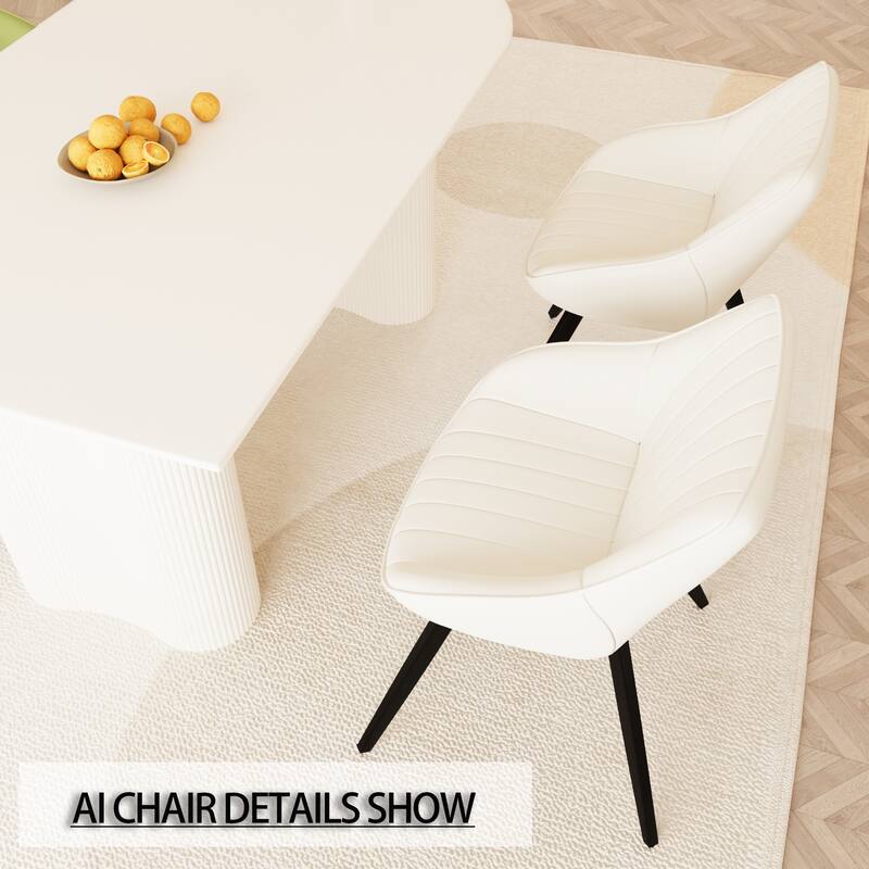 5-Piece Kitchen Table Set for 4, Modern Round Dining Table Set with Carved Legs and PU Leather Chairs for Dining Room