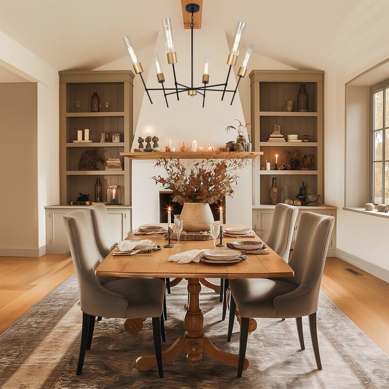 Modern Black Gold 6-Light Chandelier Crown Design Light Fixture for Dining Room - 43.7 " × 26.4 "