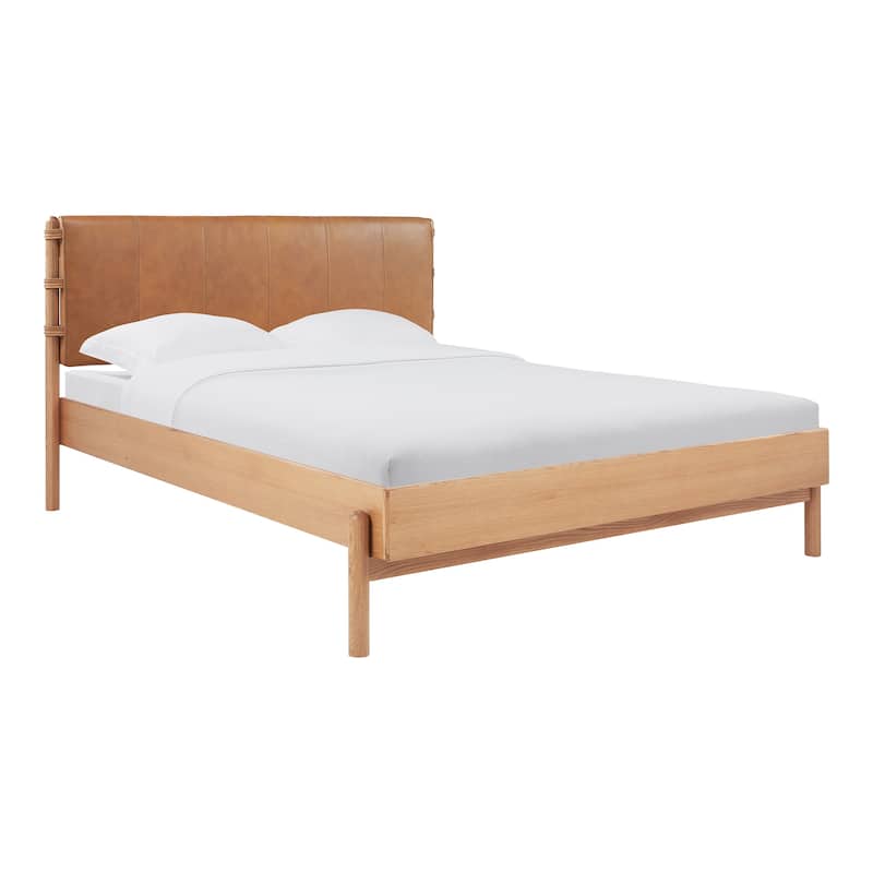 NADAAL STUDIOS Odette Queen Bed - Soft Low Design in Solid Oak and Oak Veneer in Light Brown