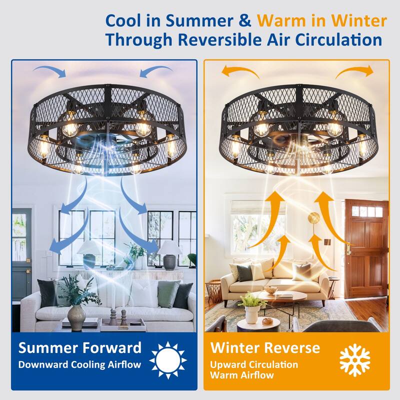 20-26Inch Caged Ceiling Fan with Light and Remote: APP Control Quiet DC Motor (E26 Bulbs Included)