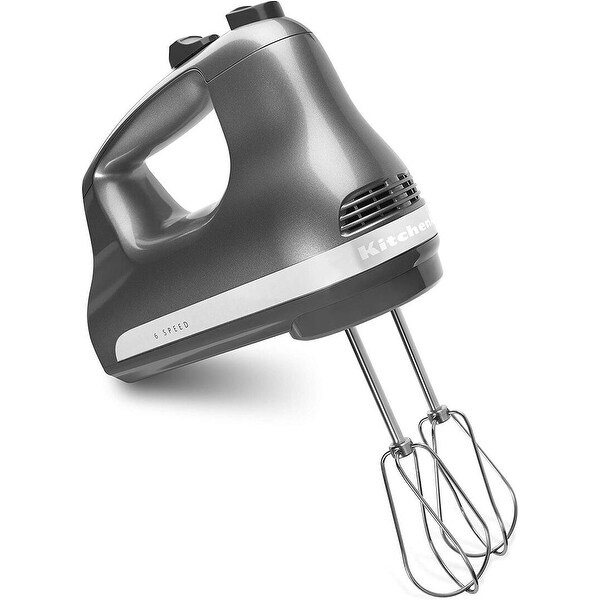 Kitchen Aid KHM614CU Hand Mixer with 6 Speeds, in Contour Silver. Opens flyout.