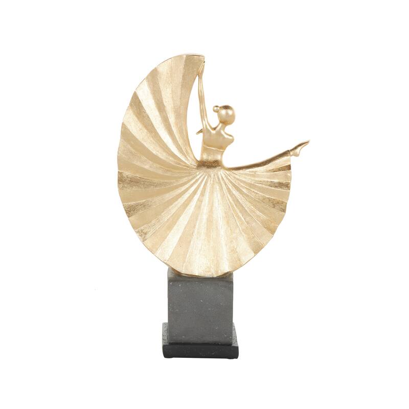 Gold Polystone Ballet Dancer Decorative Sculpture with Elevated Black Base