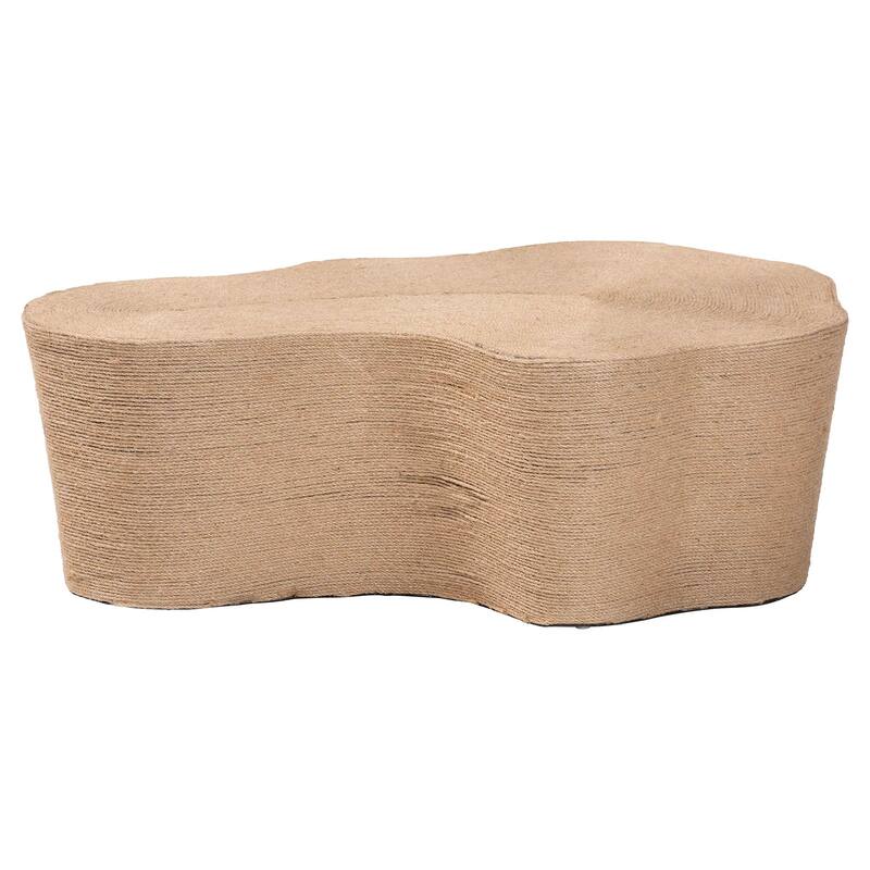 Edna Natural Jute Coffee Table - Textured Handwoven Irregular Shape Cocktail Table for Living Room or Lounge