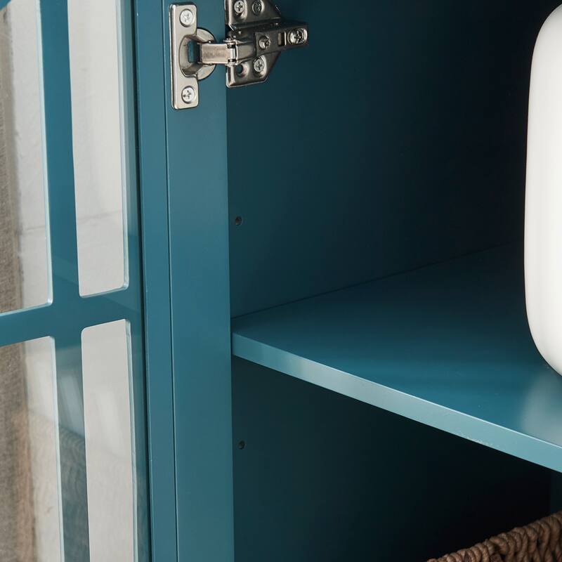 Teal Blue Sideboard Cabinet with Glass Doors & Adjustable Shelves - 62" TV Stand & Storage Console