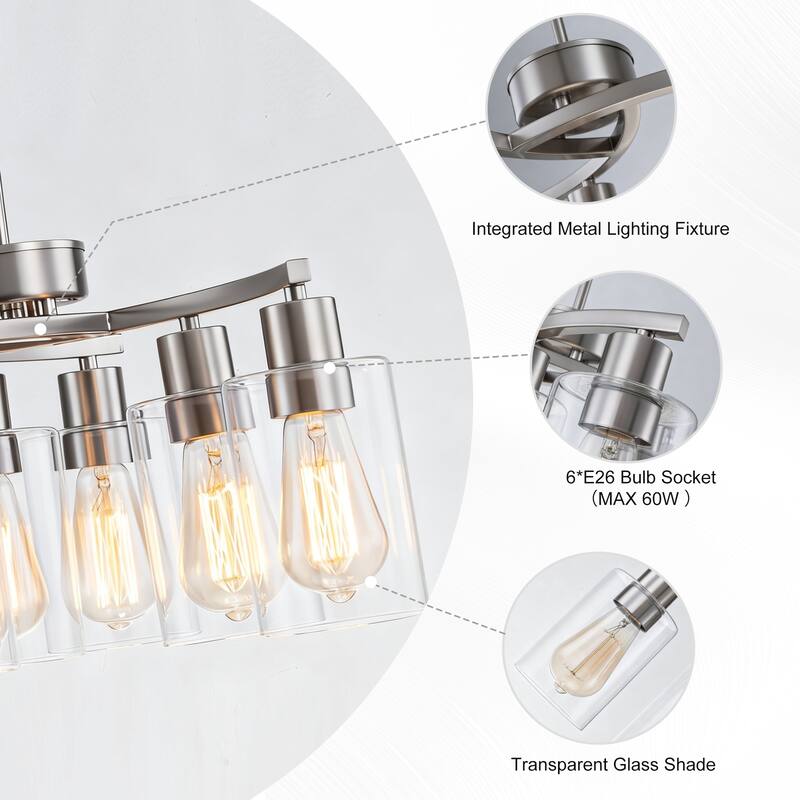 Modern Farmhouse 6-Light Chandeliers for Dining Room Light Fixture over Table with Clear Glass Shade