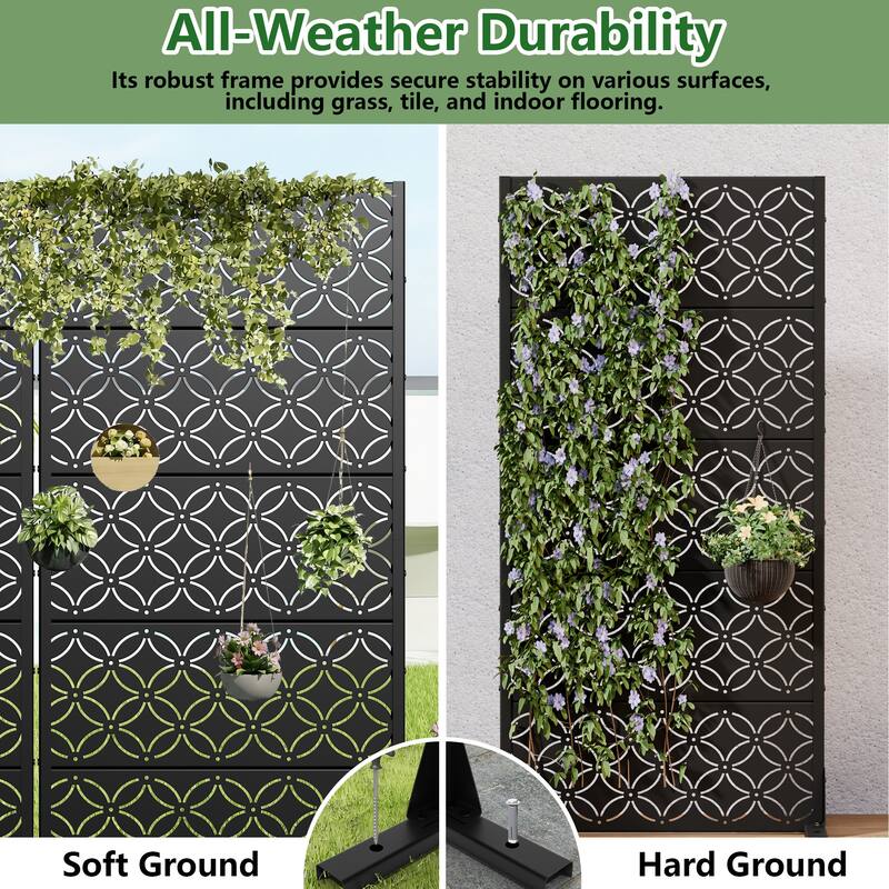 Privacy Metal Screen Fence Panel Horizontal Stripe Pattern Set of 2