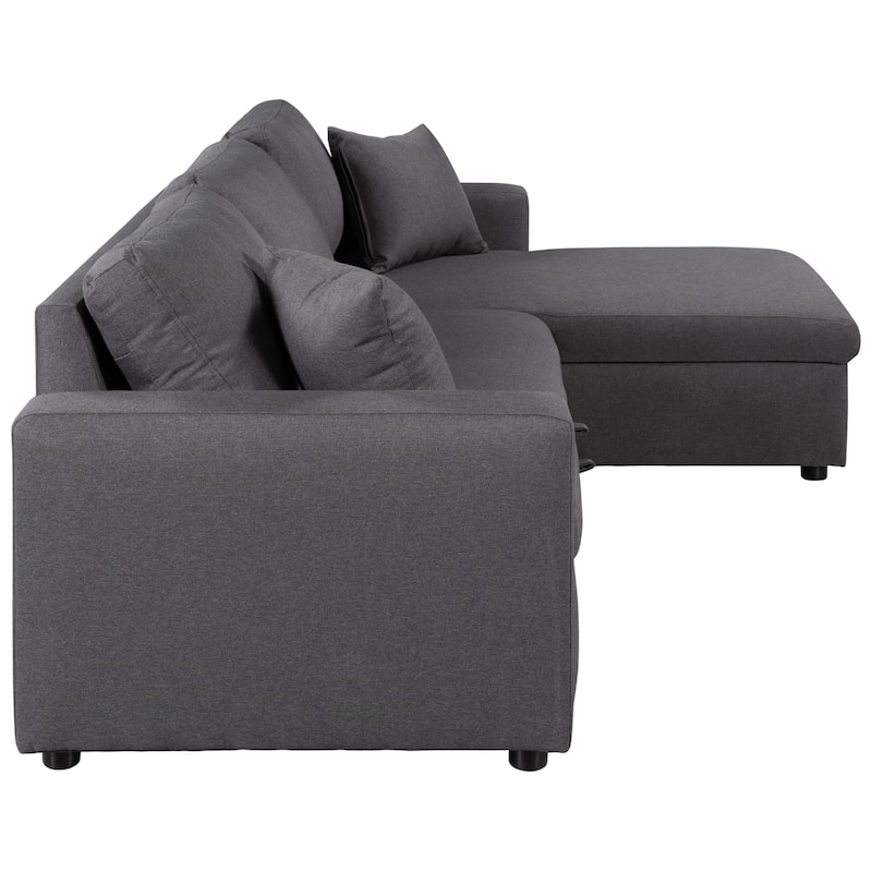 Upholstery Sleeper Sectional Sofa with Storage Space and 2 Tossing Cushions