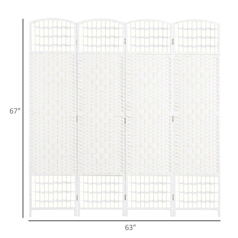 4 Panel Room Divider, Folding Privacy Screen, 5.6' Room Separator, Wave Fiber Freestanding Partition Wall Divider