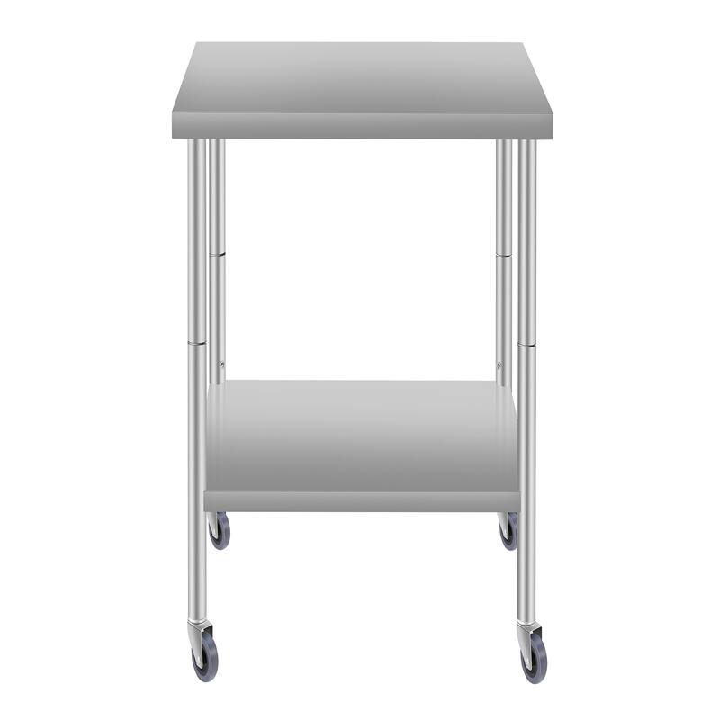 30 x 24in Stainless Steel Kitchen Prep Table with Under Shelf and Wheels
