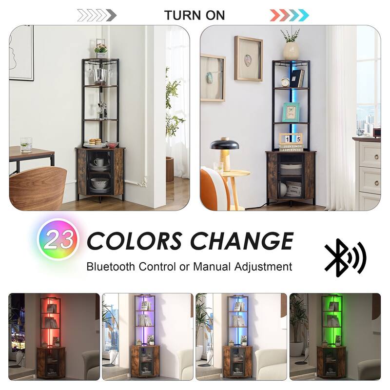 VECELO Tall Bookshelf 63.2"Large Bookcases Organizer with LED Lights Free-Standing Library Bookshelf with 5-Tier Storage Shelves