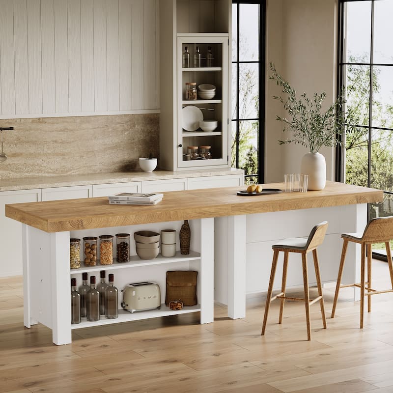 55" Kitchen Island with Storage, Stationary Island Table Bar Table
