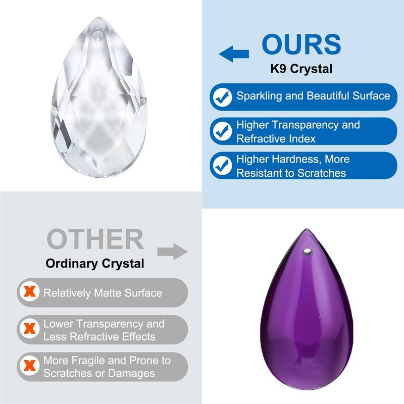 K9 Crystal Pendants Teardrop Beads, 10 Pack 38mm Chandelier Prisms DIY