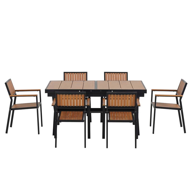 Flexible Outdoor Dining Set,6 Chairs and Extendable Table,62.9" to 82.6"