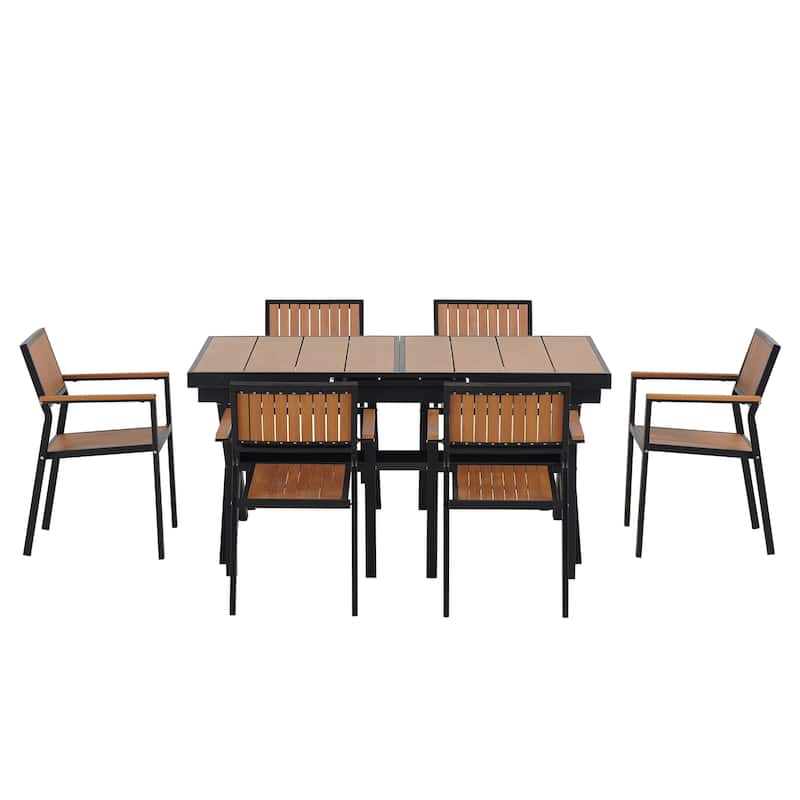 Outdoor Plastic Wood Chairs Set with Six Chairs and a Table (Set of 7)