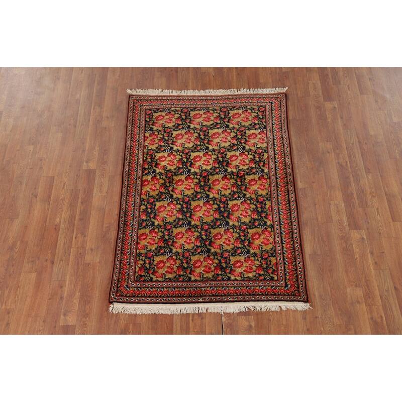 Floral Sirjan Foyer Rug Handmade Wool Carpet - 3'7" x 5'0"