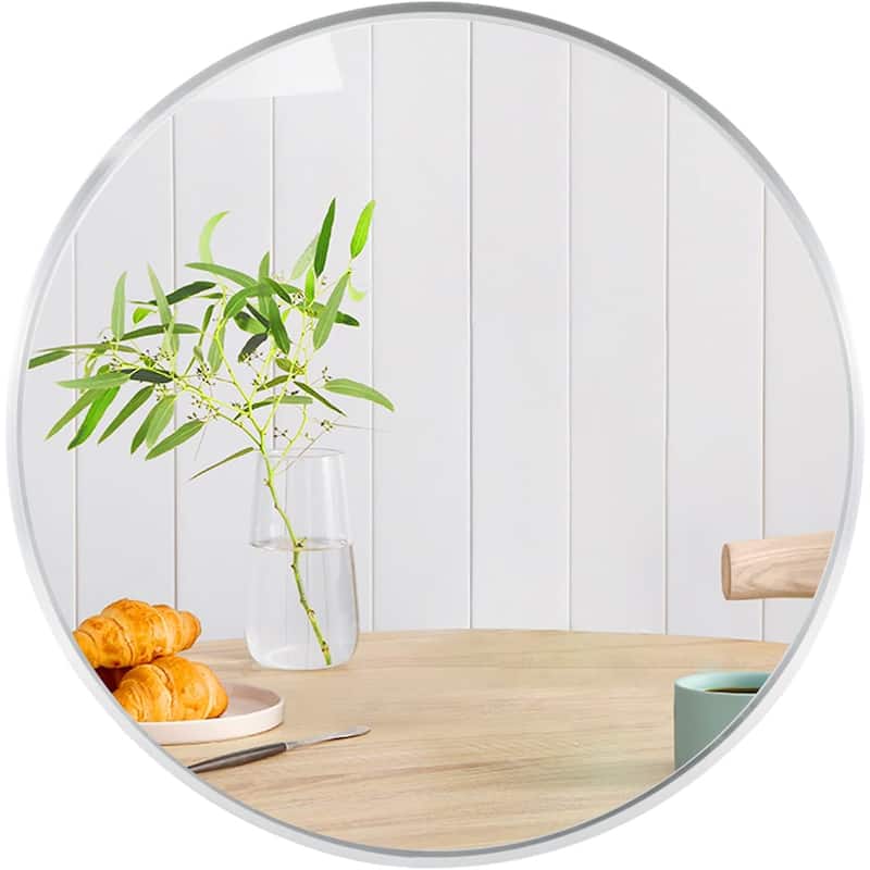 32 Inch Metal Framed Round Bathrrom Mirror For Wall - Silver