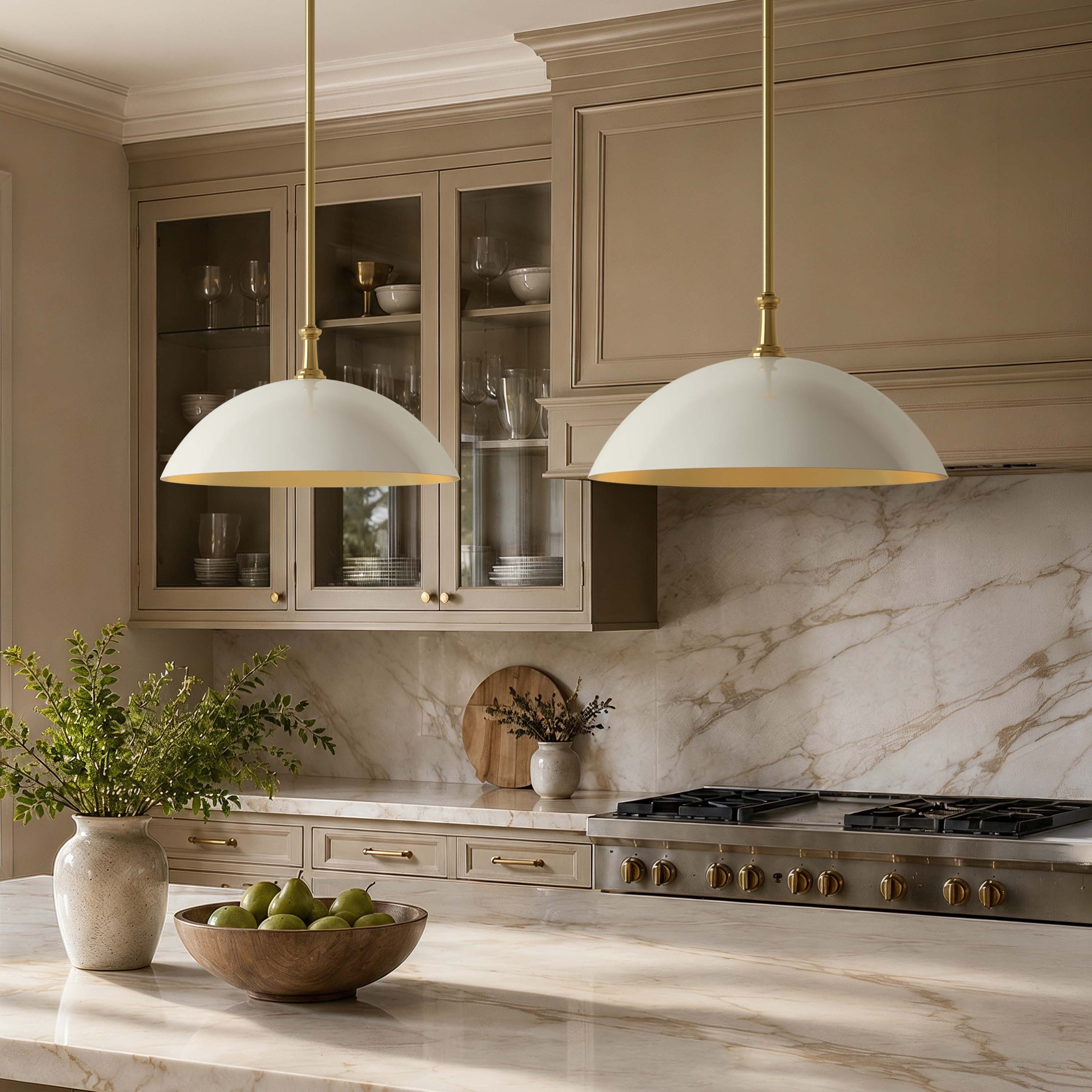 Elizabeth Dome Pendant Light - Brushed Brass Metal Hanging Light For Dining Room and Kitchen Island