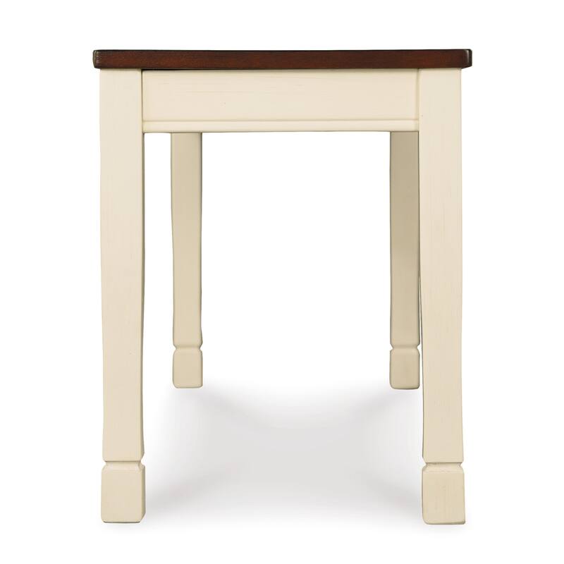 Borg Dining Bench, 42 Inch, Brown Wood Seat, White Straight Legs