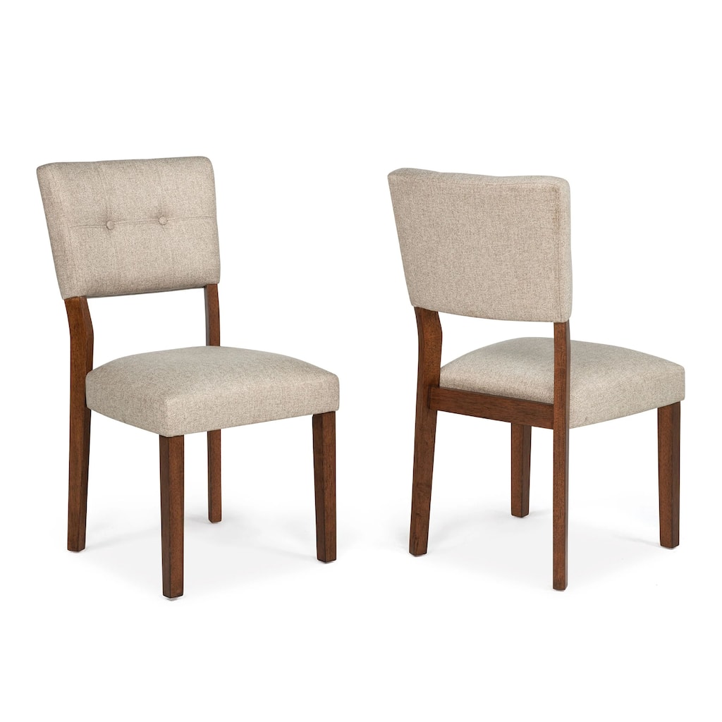 Goko Dining Chair Set of 2, Earthy Yellow Tufted Backrest, Brown Wood