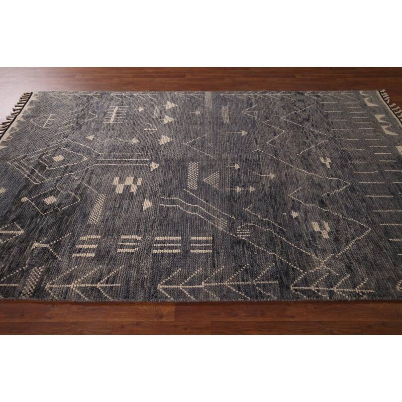 Gray & Blue Moroccan Area Rug Hand-Knotted Wool Carpet - 6'1"x 9'5"