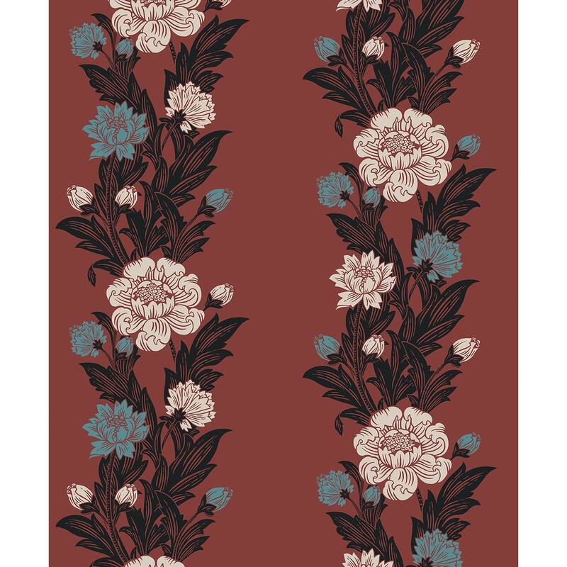 Seabrook Designs Blooming Stripe Nonwoven Unpasted Wallpaper - 20.9 in. W x 33 ft. L - Pale Carmine & Aqua