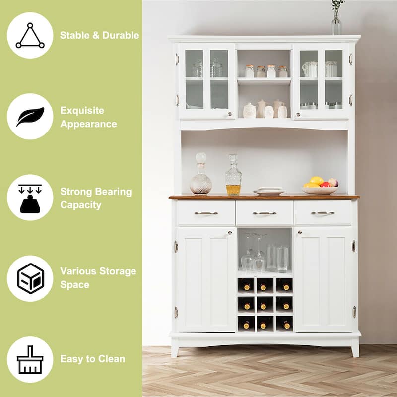 Costway Buffet And Hutch Kitchen Storage Cabinet Cupboard w/ Wine Rack - See Details