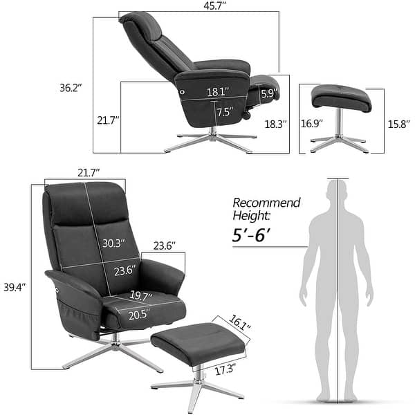 dimension image slide 2 of 3, MCombo Swivel Recliner with Ottoman, Modern Armchair with Heavy Duty Aluminum Base