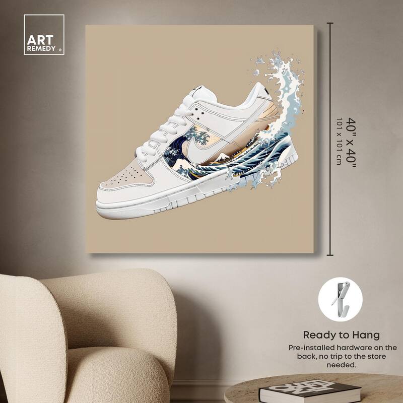 Great Wave Sneaker Splash Canvas by Art Remedy, Gallery Wrapped