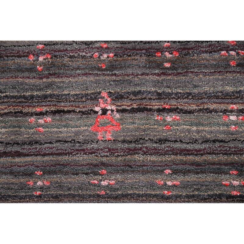 Striped Gabbeh Area Rug Hand-Knotted Indian Wool Carpet - 8'9"x 11'8"