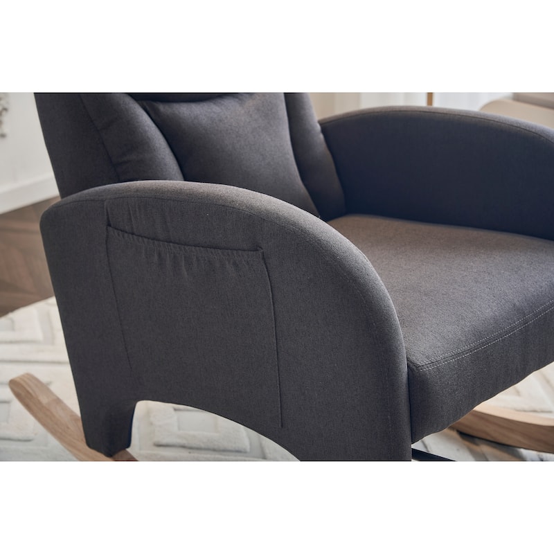 Cotton Linen Fabric Nursery Rocking Chair With Adjustable Footrest - Dark Gray