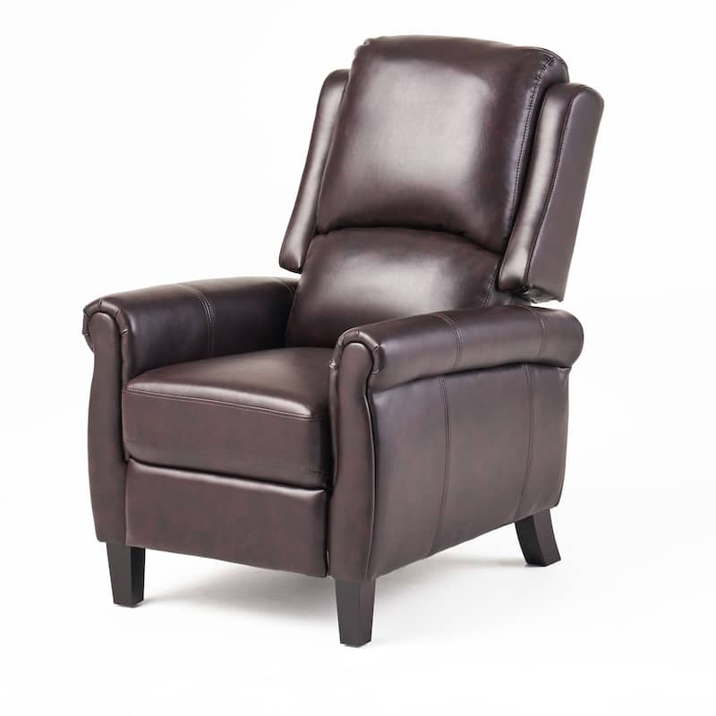 Faux Leather Recliner Chair for Living Room, Mid-Century Modern Pushback Single Lounge Sofa with Thicker Cushion & Wooden Legs