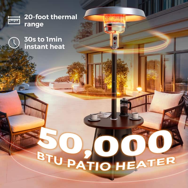 50,000 BTU Propane Gas Patio Heater with 28" Storage Tabletop for Outdoor Garden - N/A