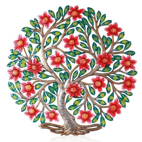 Vibrant 3D Flowering Tree Haitian Steel Drum Wall Art
