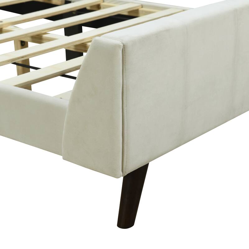 Twin Size Upholstered Platform Bed with Tufted Velvet Headboard