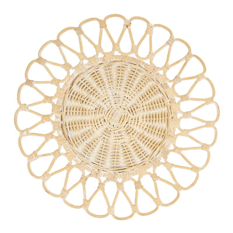 Rattan Placemats With Cutwork Design (Set of 4) - 15"x15" - White