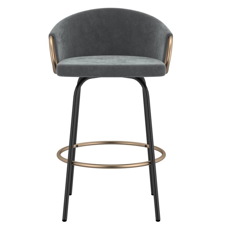Set of 2 Contemporary Velvet & Metal 26" Counter Stool