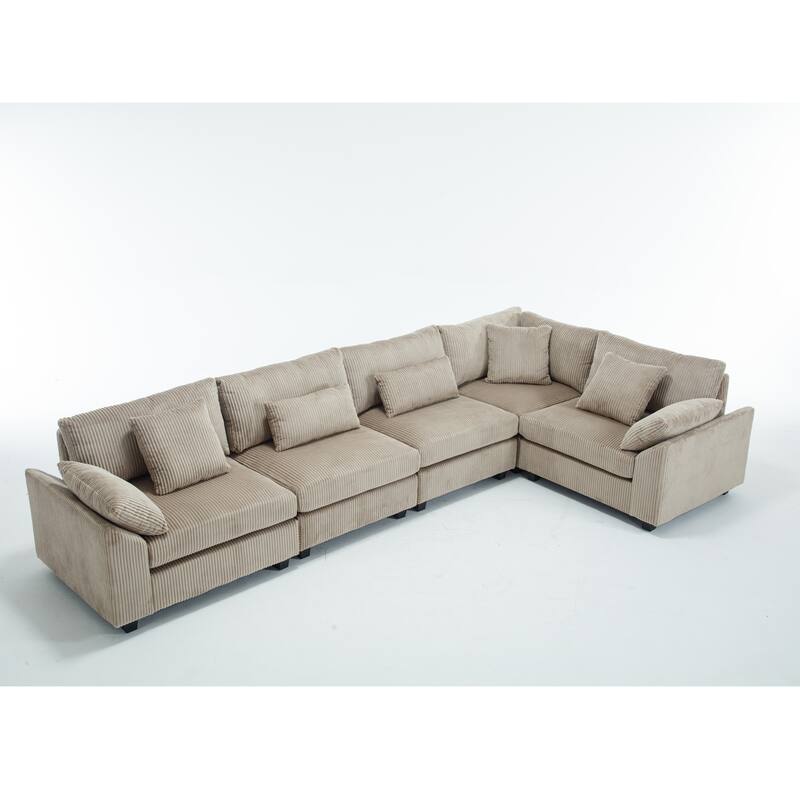 146" Fabric U-Shape Modular Sectional Sofa with Deep Seats and 7 Pillows (5-Seater)