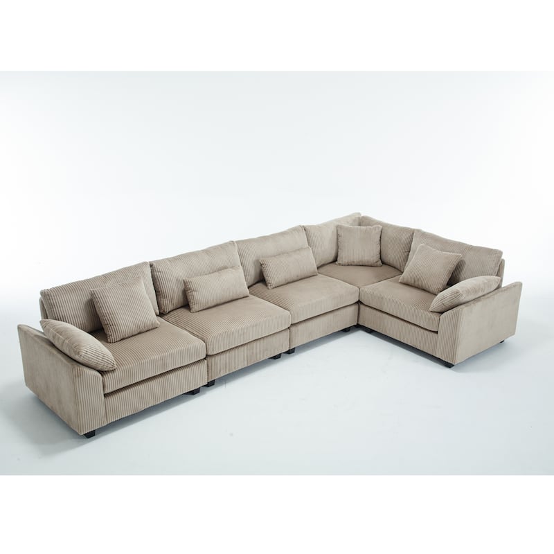 Brown 146'' Convertible Oversized 5-Seater Modular Sectional Sofa with Plush Cushions and Sturdy Construction for Living Spaces