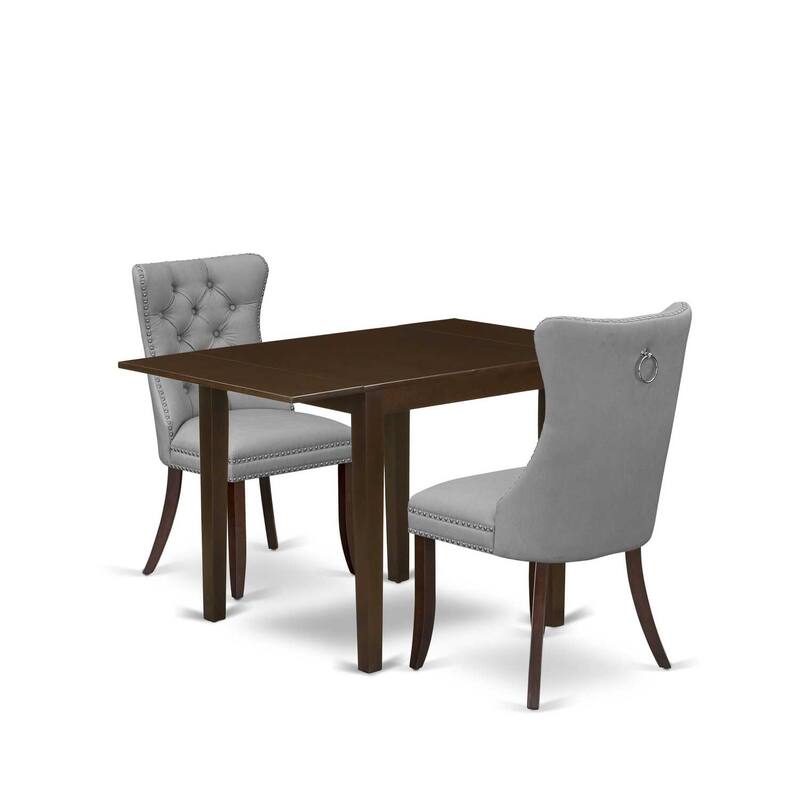 HomeStock 3-Pc Mahogany Finish Rectangular Solid Wood Top with Dropleaf Dining Table Set
