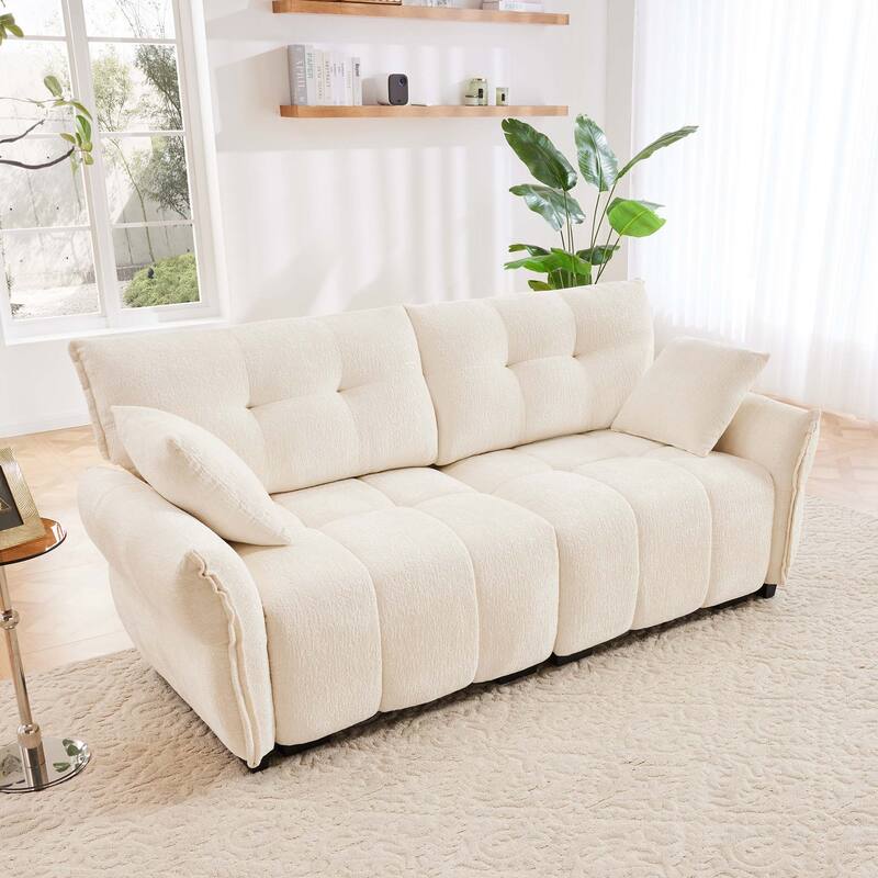 78.7" Chenille 3-Seat Sofa with Tufted Design & Sponge Cushions - White