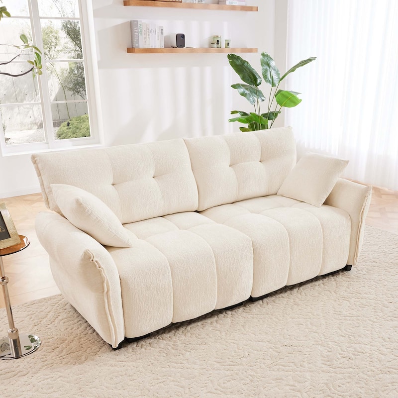 78.7" Chenille Fabric Leisure Couch Upholstered 2 Seaters Flared Arms Sofa, Modern Tufted Loveseats for Lving Room, Apartment - White