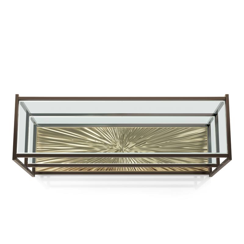 247 Shop At Home Aureum Modern 1-Shelf Sofa Table with Sunburst Base and Tempered Glass Top