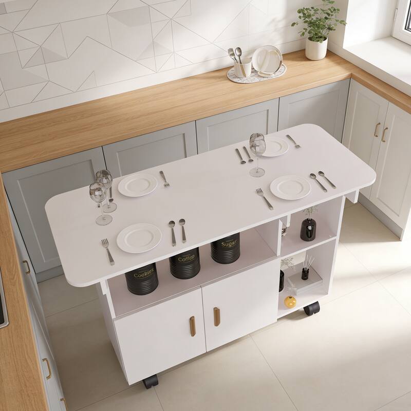 Modern Folding Drop Leaf Dining Table with Wheels, Drawer for Small Spaces