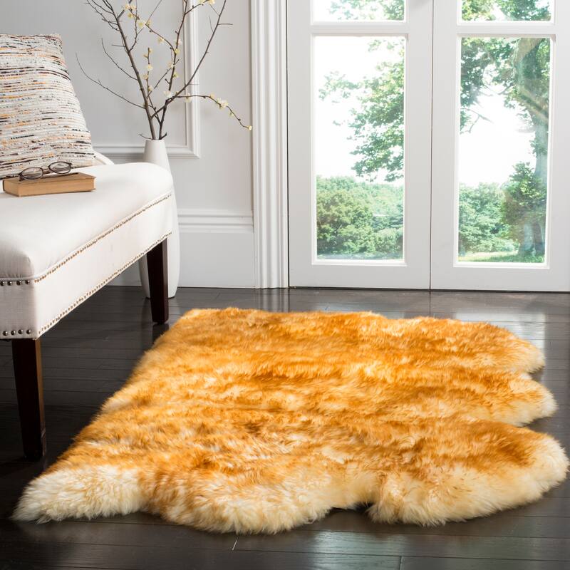 SAFAVIEH Handmade Natural Sheepskin Leanca 3.4-inch Thick Rug - 3' x 5' - Champagne/Copper Brown - Rectangle