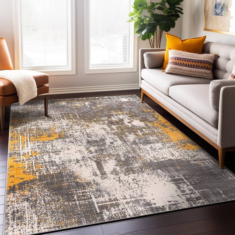 World Rug Gallery Perugia Modern Abstract Area Rug - 7' 10" x 10' - Yellow - Rectangle