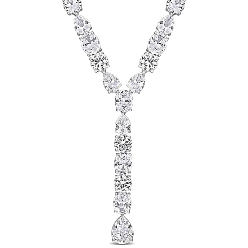 Miadora 150 3/4ct TGW Created White Sapphire Lariat Necklace in Sterling Silver - 16 in