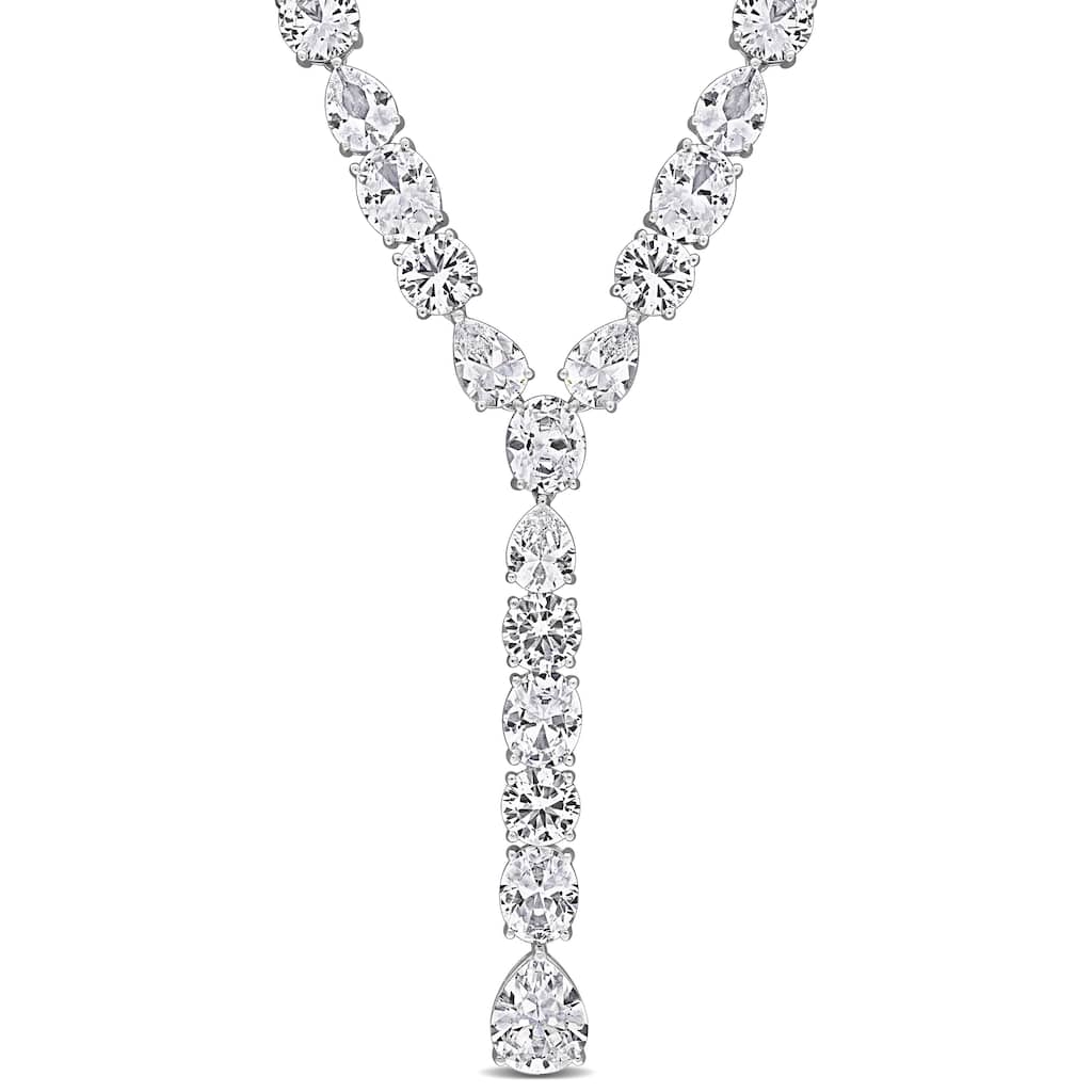 Miadora 150 3/4ct TGW Created White Sapphire Lariat Necklace in Sterling Silver - 16 in