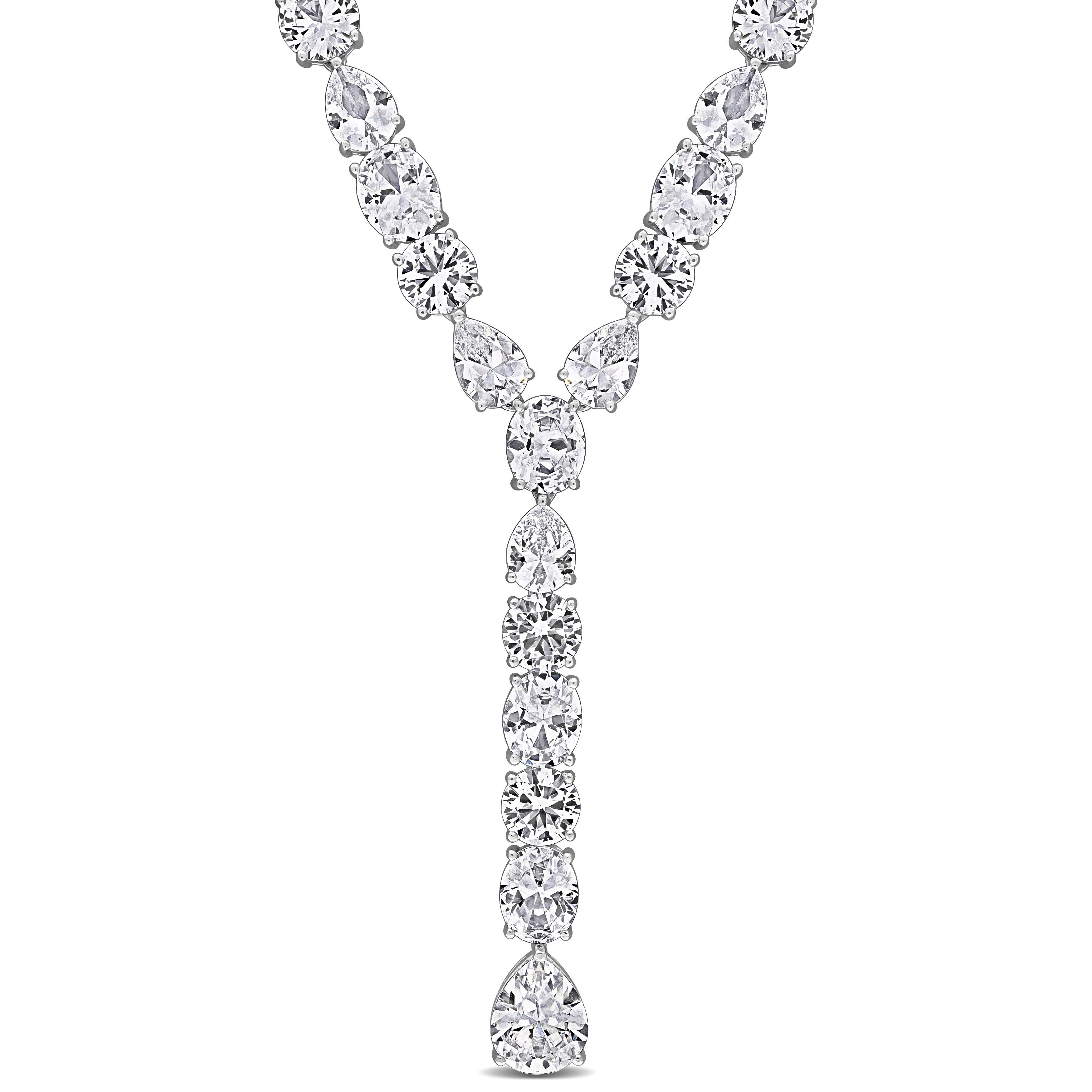 Miadora 150 3/4ct TGW Created White Sapphire Lariat Necklace in Sterling Silver - 16 in