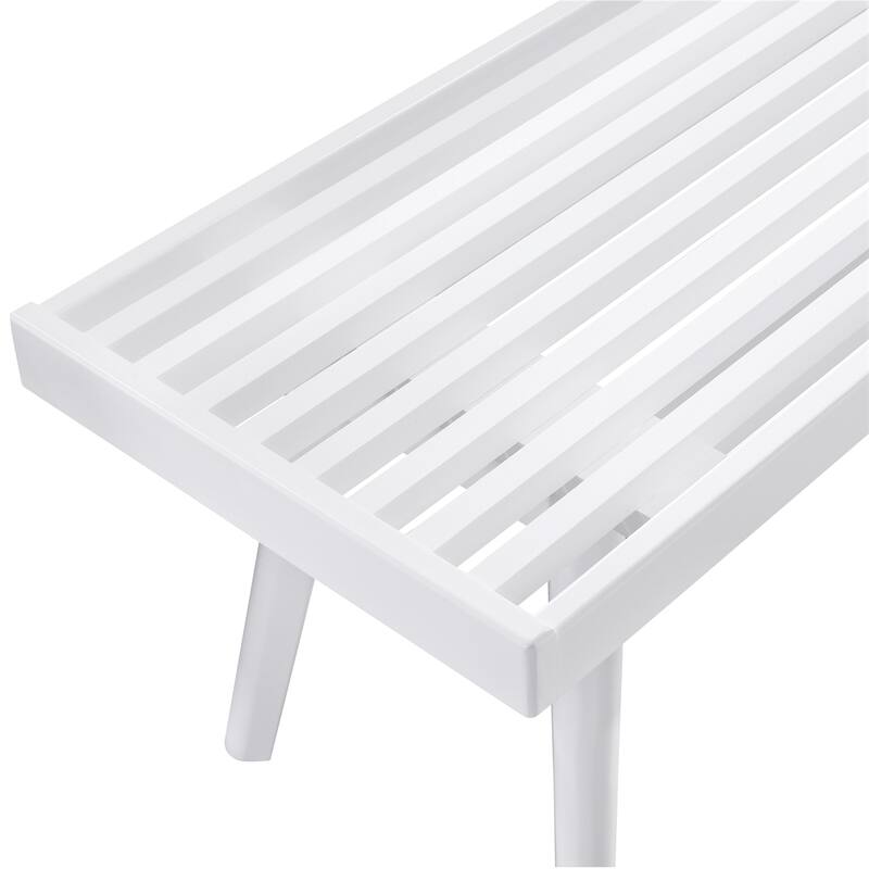 White Solid Wood Slatted Bench